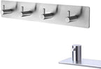 Self Adhesive Stainless Steel Hooks, Wall Mounted Heavy Duty Hanger, Key Rack Towel Hooks for Bathroom, Living Room, Kitchen (4 Hooks)
