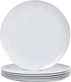White Melamine Dinner Plates，6pcs Dishes Set，10inch Lightweight Round Plates，Scratch Resistant Unbreakable Serving Dishes，White