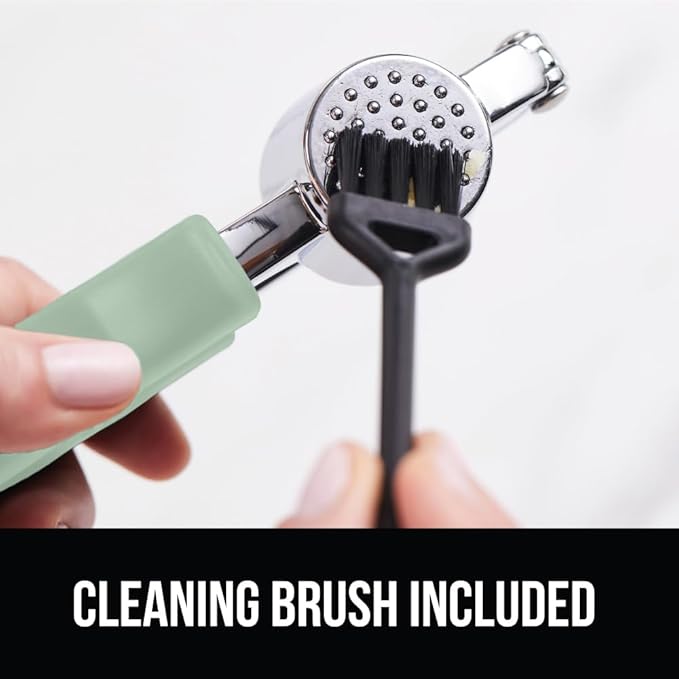 GORILLA GRIP Garlic Press and Peel Set, Heavy Duty Mincer Tool, Easily Mince and Crush Garlics, Ginger, Nuts, Seeds, Large Ergonomic Handle, Peeler Included, Peeling Cloves, Kitchen Gadgets, Mint