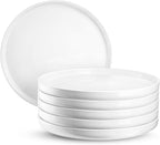 Jassceram 10.5 Inch Dinner Plates, Ceramic Flat Plates for Dining and Kitchen, High Edge Modern Plates - Microwave, Oven and Dishwasher Safe, Scratch Resistant and Lead-free, Set of 6, White