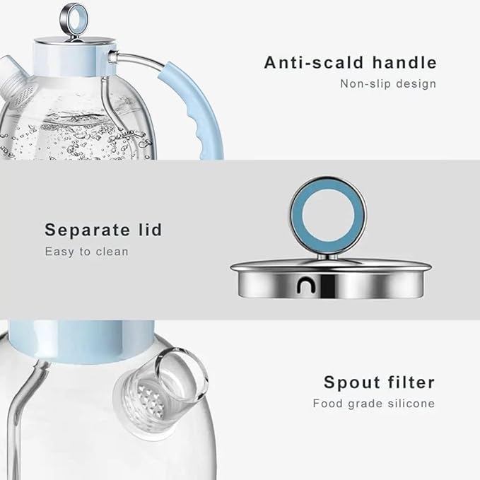 ASCOT Electric Kettle, Glass Electric Tea Kettle Gifts for Men/Women/Family 1.6L 1500W Borosilicate Glass Tea Heater, with Auto Shut-Off and Boil-Dry Protection Blue
