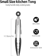 600ºF Heat Resistant Kitchen Tong: U-Taste 7 inch Silicone Cooking Tong with Firm Sealed Non Stick Rubber Tips & Silicon Coated 18/8 Stainless Steel Handle & Smooth Locking for Serving Salad (Black)