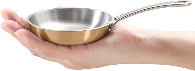 MACEVIA Mini 0.12QT Sauce Pan, 18/10 Stainless Steel Pans, Small Pot Butter Warmer With Handle, 3 Ply Stainless Frying Pans For Home Kitchen (4in/140ml) - Rose Gold