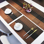 PIGCHCY Elegant Placemats with Matching Table Runner,Washable Durable Plastic Placemats for Dining Table Sets(6pcs Placemats+1pcs Table Runner, Brown)