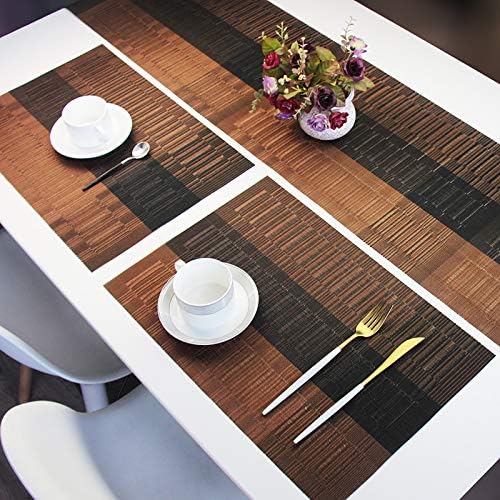 PIGCHCY Elegant Placemats with Matching Table Runner,Washable Durable Plastic Placemats for Dining Table Sets(6pcs Placemats+1pcs Table Runner, Brown)