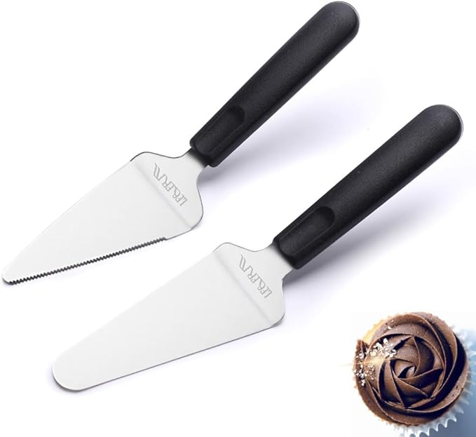 Premium Black Pie Server Spatula Set - Stainless Steel Smooth & Serrated Cake, Pizza & Dessert Cutter Knife | Right/Left Handed Friendly Kitchen Utensil