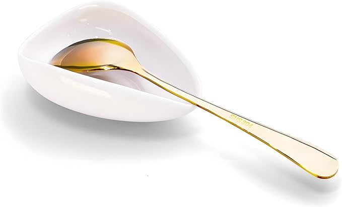 Coffee Spoon Rest Set with Ceramic Rest & Gold Ellipse Stainless Steel Spoon