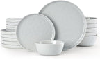 Famiware Mars Plates and Bowls Set, 18 Pieces Dinnerware Sets, Dishes Set for 6, Light Gray