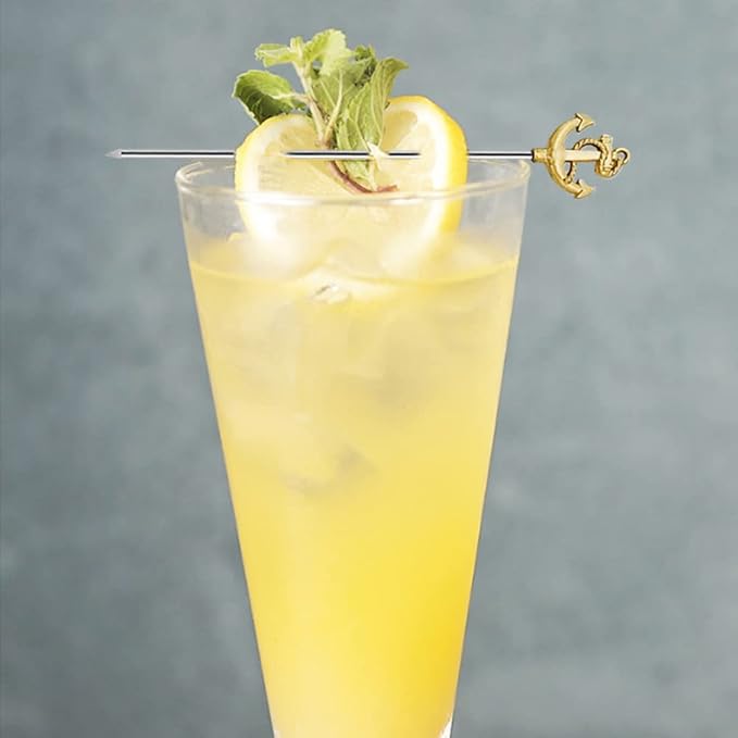 RRRuo Anchor Cocktail Picks Reusable Stainless Steel Cocktail for Appetizer Olives Sandwiches Cherries Garnish Forks Fruit Skewers Toothpicks 8 pieces (Gold)