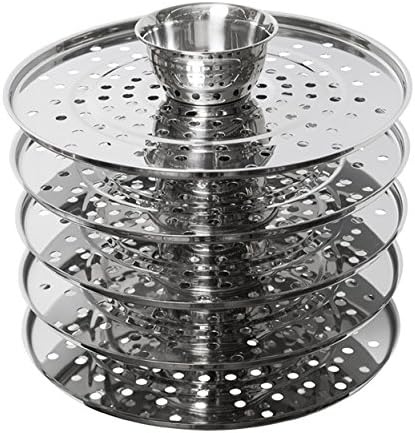 5 Tier/Level 20 qt Uzbek 18/10 Stainless Steel Steamer Cooker Warmer w/Tempered Glass Cover for Dumplings, Ravioli, Vegetables, Fish, Manti, Mantovarka