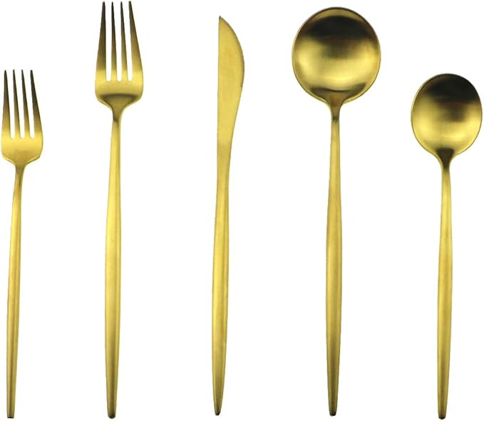 Gugrida 20-Piece 18/10 Stainless Steel Flatware Silverware, Luxury Dinnerware Set Travel Cutlery Tableware Include Knife Fork Spoon Service for 4,Healthy & Eco-Friendly Dishwasher Safe (Gold Matte)