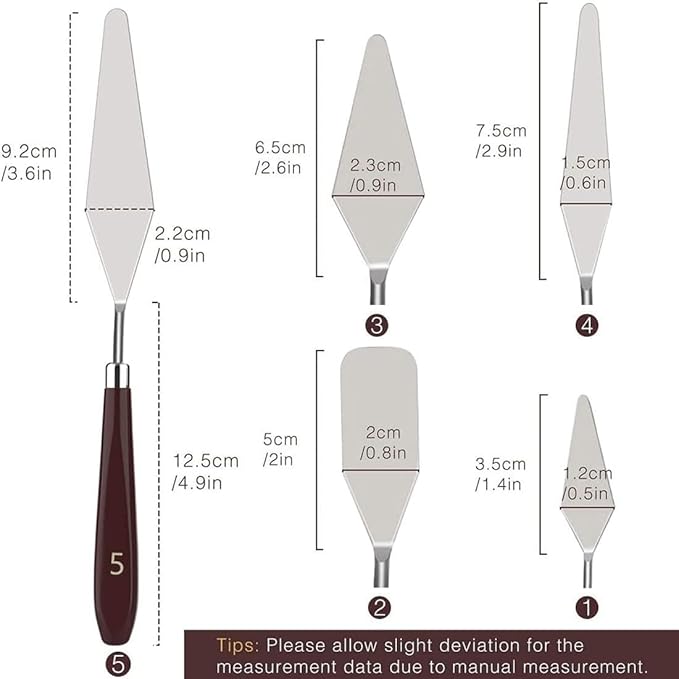 5pcs Stainless Steel Cake Cream Spatula Frosting Baking Pastry Tool Shovel Cake Painting Scraper Decorating Spatula Mixing Set Icing Oil Painting Cream Toner Tool for Fondant Chocolate