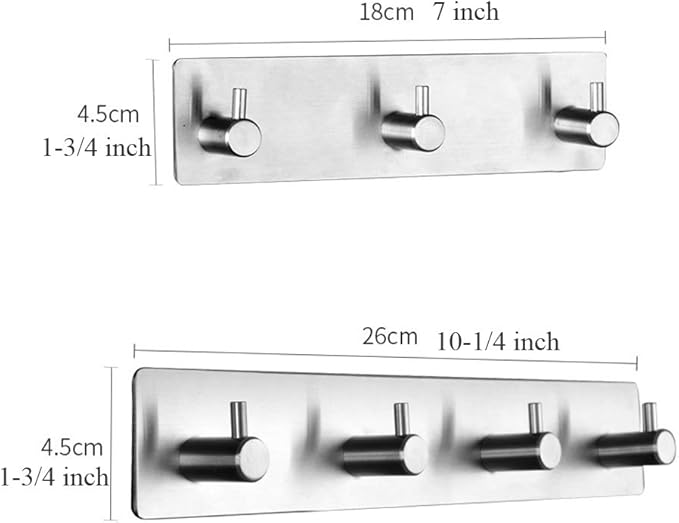 Self Adhesive Stainless Steel Hooks, Wall Mounted Heavy Duty Hanger, Key Rack Towel Hooks for Bathroom, Living Room, Kitchen (4 Hooks)
