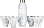Snowfox Premium Vacuum Insulated Stainless Steel 22oz Cocktail Shaker and 4 Martini Glass Set, Home Bar Accessories, Elegant Drink Mixer, Leak Proof Lid & Built In Strainer, Gift Box, Marble