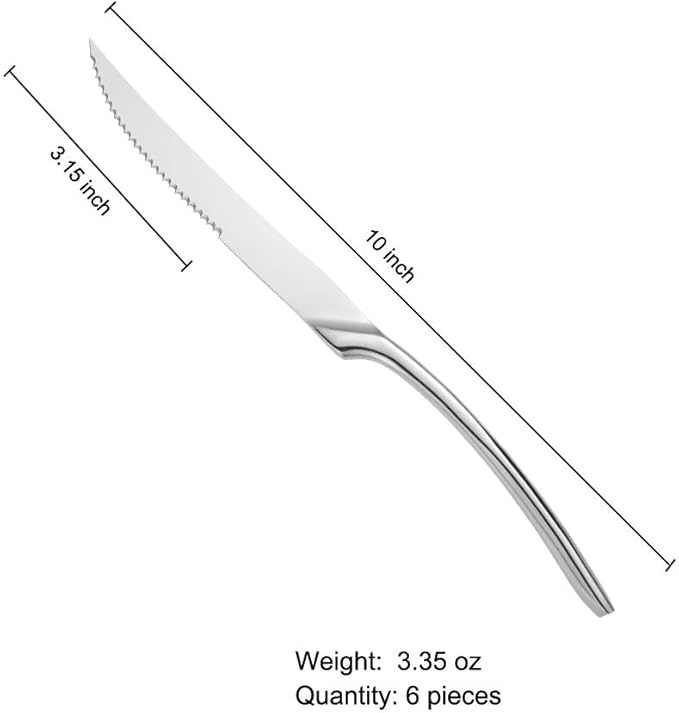 Lemeya Stainless Steel Steak Knives Set of 6,Forge Steak Knife,Serrated Steak Knives Set,6 Piece Heavy Steak Knives-10 inch,Mirror Polished,Dishwasher Safe