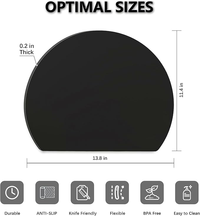 ZVP Thick Silicone Cutting Board Mats for Kitchen, TPU Flexible Cutting Board Double-Sided Use, Nonslip Rubber Half Round Chopping Mats BPA Free Knife Friendly Non-Toxic Dishwasher Safe