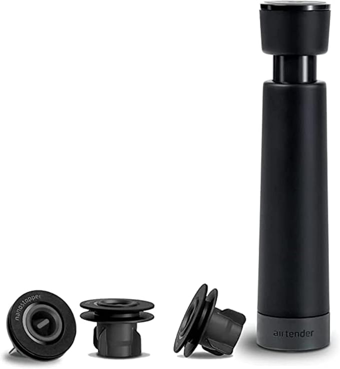 Airtender Vacuum Pump Wine Preserver with 6x Reusable Vacuum Sealer Wine Stopper for storing wine longer and preserving taste