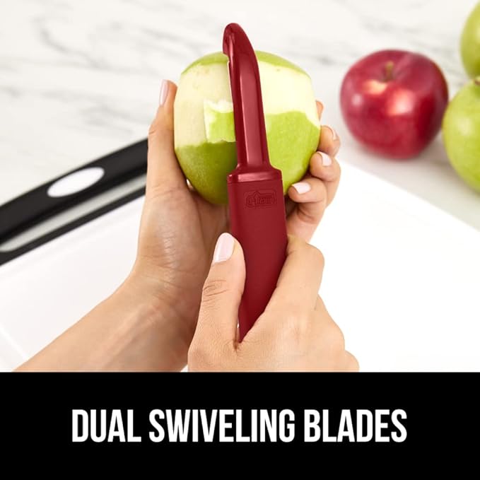 GORILLA GRIP Patented BPA-Free Sharp Stainless Steel Swivel Vegetable Peeler, Comfortable Handle Potato Peelers, Smooth Peeling, Peel Carrots Apple, Includes Blade Cover, Kitchen Tool, Red