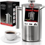 French Press Coffee Maker(1L)-Double Walled Large Coffee Press with 2 Extra Filters -Enjoy Granule-Free Coffee, Stylish Rust Free Kitchen Accessory-Stainless Steel (Mirror Finish, 34oz)