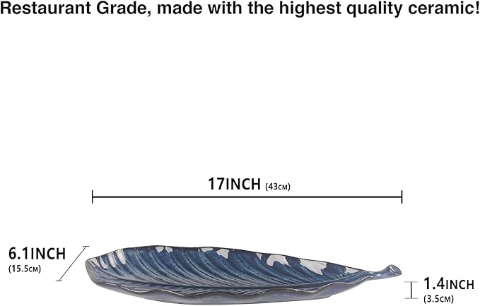 Ceramic Platter Olives Plate Set of 2, Large Serving Trays Salad, Appetizer, Cheese, charcuterie, Biscuits and snacks, Plate for Entertaining, Dishwasher Microwave Safe, Royal blue 17 Inch