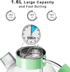 ASCOT Electric Kettle, Glass Electric Tea Kettle Gifts for Men/Women/Family 1.5L 1500W Borosilicate Glass Tea Heater, with Auto Shut-Off and Boil-Dry Protection (Green)