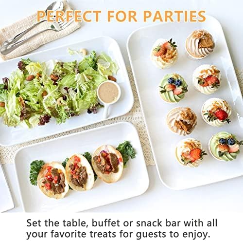 Happy Kit 3 Tier Serving Tray with Serving Tong, Ceramic Rectangular Serving Platters for Cupcake Stand Display, 16/14/12inch Tiered Serving Tray with Collapsible Sturdy Metal Rack for Dessert Server