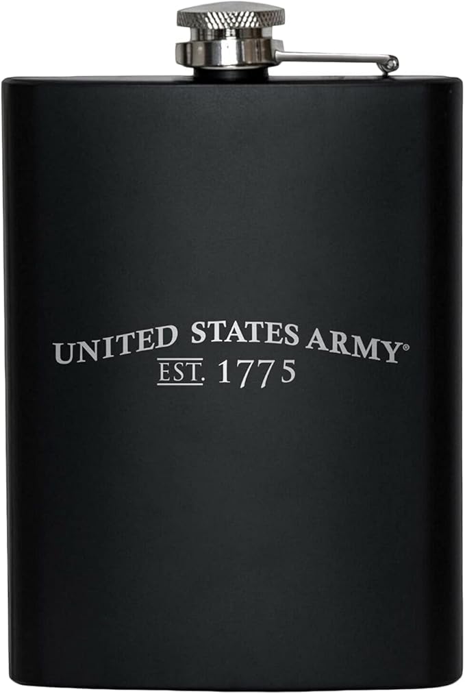 US Army 8 oz Flask | Stainless Steel Hip Flask for Liquor – Matte Black, Great Gift Idea for Veterans - Army Black Flask