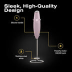 Bean Envy Milk Frother Handheld for Coffee - Electric Hand Blender, Mini Drink Mixer Whisk & Coffee Foamer Wand with Stand for Lattes, Cappuccino, Matcha and Hot Chocolate - Kitchen Gifts - Pink