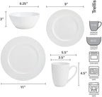 Mikasa Trellis Bone China 16-Piece Dinnerware Set, Service for 4, White Lightweight Porcelain with Textured Design, Chip-Resistant and Dishwasher Safe