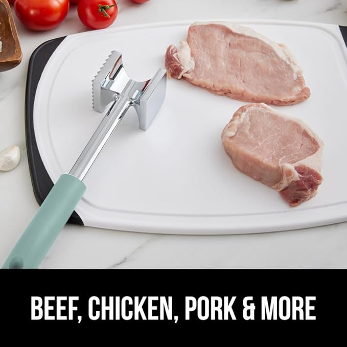 GORILLA GRIP Patented Dual-Sided Meat Tenderizer, Heavy Duty Kitchen Mallet with Soft Handle, Spiked Side Tenderizes and Smooth Flattens, Maximize Food Flavor, Commercial Grade Chicken Pounder, Mint