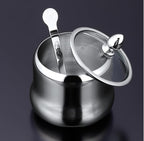 TENTA TENTA KITCHEN 18/8 Stainless Steel Seasoning Box Condiment Jar Set Spice Jar Spice Rack Condiment Cruet Bottle Salt Pepper Sugar Storage Organizers with 3 Serving Spoons (Glass Lids)