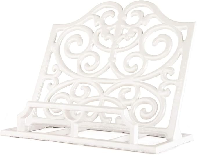 JOGREFUL Cookbook Stand, Cast Iron Heavy-Duty Recipe Book Holder, Kitchen Vintage Recipe Book Holder, Reading Rest Holder for Easel/Counter/Books/Magazine/iPad/Bible, Classic White