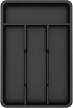 Lifewit Silverware Tray, Cutlery Drawer Organizer Storage for Kitchen, Plastic Flatware Utensil Holder Divider for Spoons Forks Knives Tableware, 4 Compartment, Black