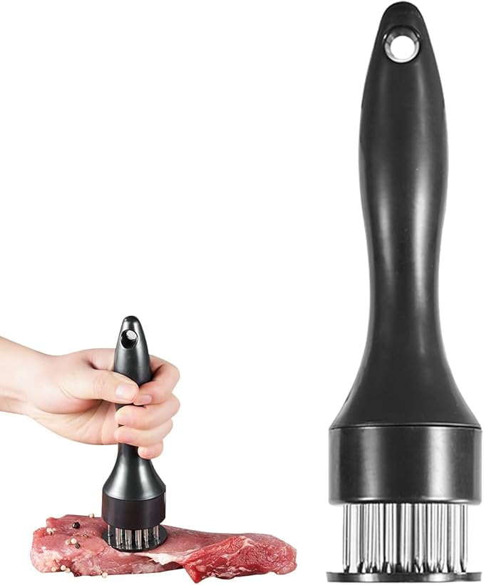 Stainless steel meat tenderizing tool, meat pounding hammer, equipped with 21 sharp needles, used for tenderizing and pounding steaks, beef, pork, chicken, grilling, and fish (Black)