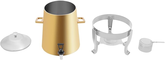 Coffee Urn with Fuel Holder 3.5 Gal/13L, Stainless Steel Beverage Dispenser Hot Drink Dispenser with Stand, Tea Water Coffee Chafer Urn for Parties Buffet Catering Commercial Home (Gold + Silver)