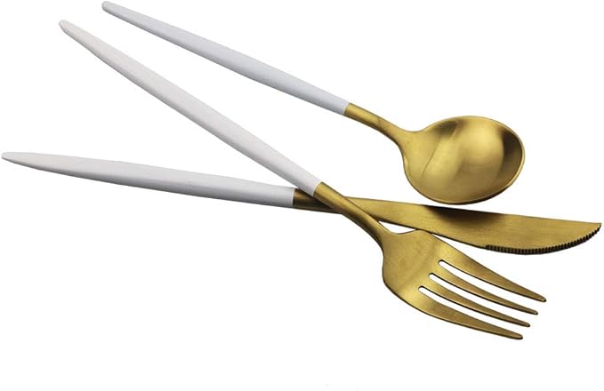 JASHII Luxury Wthie Gold Flatware, Silverware Sets, 20-piece Elegant Cute 18/10 Stainless Steel Silverware Set for Eating Home Kitchen Hotel Restaurant, Service Sets for 4 People, Dishwasher Safe