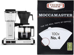 Technivorm Moccamaster 53941 KBGV Select 10-Cup Coffee Maker, Polished Silver, 40 ounce, 1.25l & #4 White Paper Filters, 100-count per box