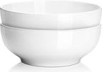 DOWAN Serving Bowls, 9.5" Large Salad Bowls for Entertaining, Side Dishes, Pho, Pasta, Centerpiece Bowls for Dinner Parties, Kitchen Decor, Microwave & Dishwasher Safe, White