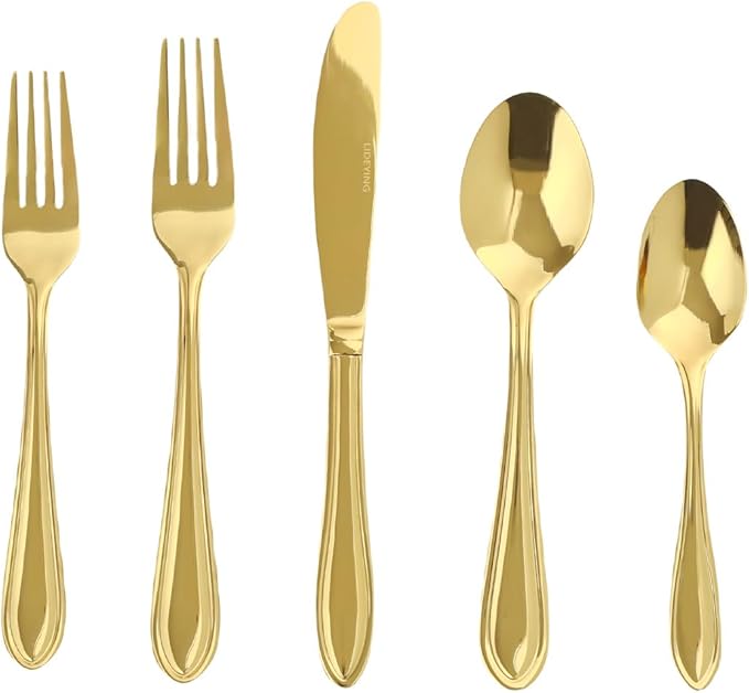 Gold Silverware Set, 30 Piece Flatware Cutlery Set for 6,18/0 Stainless Steel Utensils,Mirror Polished Modern Tableware for Home & Kitchen Dining Wedding, Party