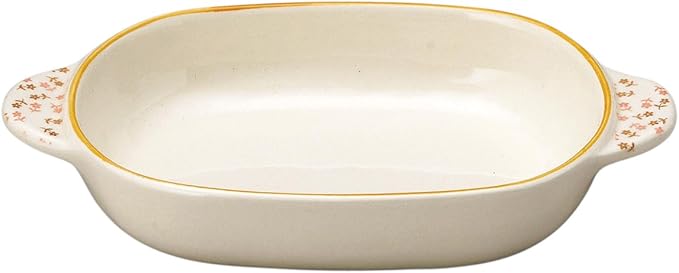 Banko Ware 13291 Oven-Safe Au Gratin Dish, Oval Small Flower Orange Line, Diameter Approx. 8.7 inches (22 cm), Microwave Safe, Made in Japan
