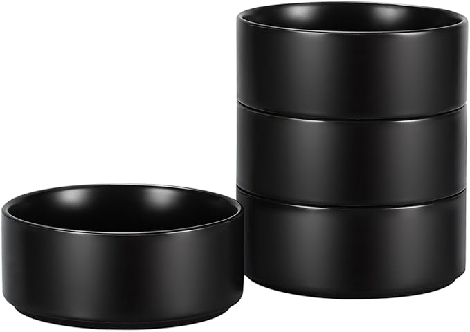 GZG Ceramic Cereal Bowls Set of 4,6 Inch Stoneware Soup Bowls,Dishwasher and Microwave Safe,Stackable,Scratch Resistant for Oatmeal,Fruit,Salads and Rice(Matte Black)