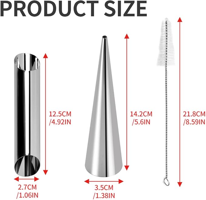 Guowall Cream Horn Mold, Stainless Steel Ice Cream Cone and Tubular Shaped Reusable Pastry Mould for Baking, DIY Tool for Cannoli Tubes Croissant Baking Brioche Rolls (20pcs)