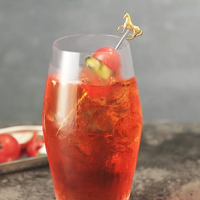 RRRuo Horse Cocktail Reusable Picks Martini Picks Fruit Toothpicks for Appetizers Olives Brandied Cherries Skewers 8 pieces (Gold)