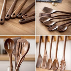 Gudamaye 12 inch Black walnut Wooden spoons for cooking, 6 PCES Long Handel Wooden Spoons, Natural Black walnut Wooden utensil for cooking, Wooden Kitchen Utensil set