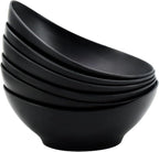 JOYMAY Oval Salad Bowls Set, 34oz Serving Bowls for Kitchen 8.8" Large Bowls for Soup, Oatmeal, Pasta, Snacks, Deep Soup Bowls Set for Salad, Fruit, Vegetable, Ramen, 6PC-Black