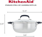 KitchenAid 71021 Stainless Steel Casserole with Lid, 4 Quart - Brushed Stainless Steel