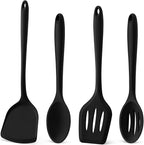 P&P CHEF Kitchen Utensil Set, 4 Pieces Non-stick Silicone Cooking Utensils, Heat-resistant Slotted Solid Spoon Turner for Frying, Mixing, Serving, Non-toxic & Easy to Clean, Black