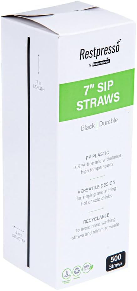 Restaurantware Restpresso 7 Inch Cocktail Stirrers 5000 Disposable Cocktail Stirrers - Premium Odorless Black Plastic Stirrers For Coffee For Hot And Cold Drinks For Bars Or Offices