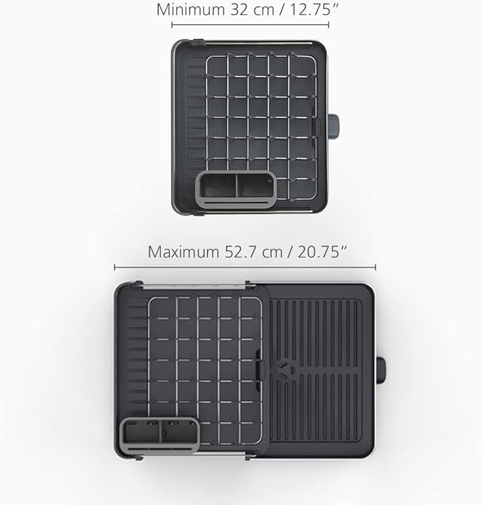 Joseph Joseph Extendable Dish Drying Rack with Dual Parts - Stainless Steel, Non-Scratch, Movable Utensil Drainer & Drainage Spout, Gray