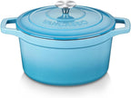 vancasso Enameled Cast Iron Dutch Oven, 2.5 QT Blue Naturally Non-Stick Casserole Dish Cookware, with Stainless Steel Knob Lid Cast Iron Casserole for Steam Braise Bake Broil Saute Simmer Roast